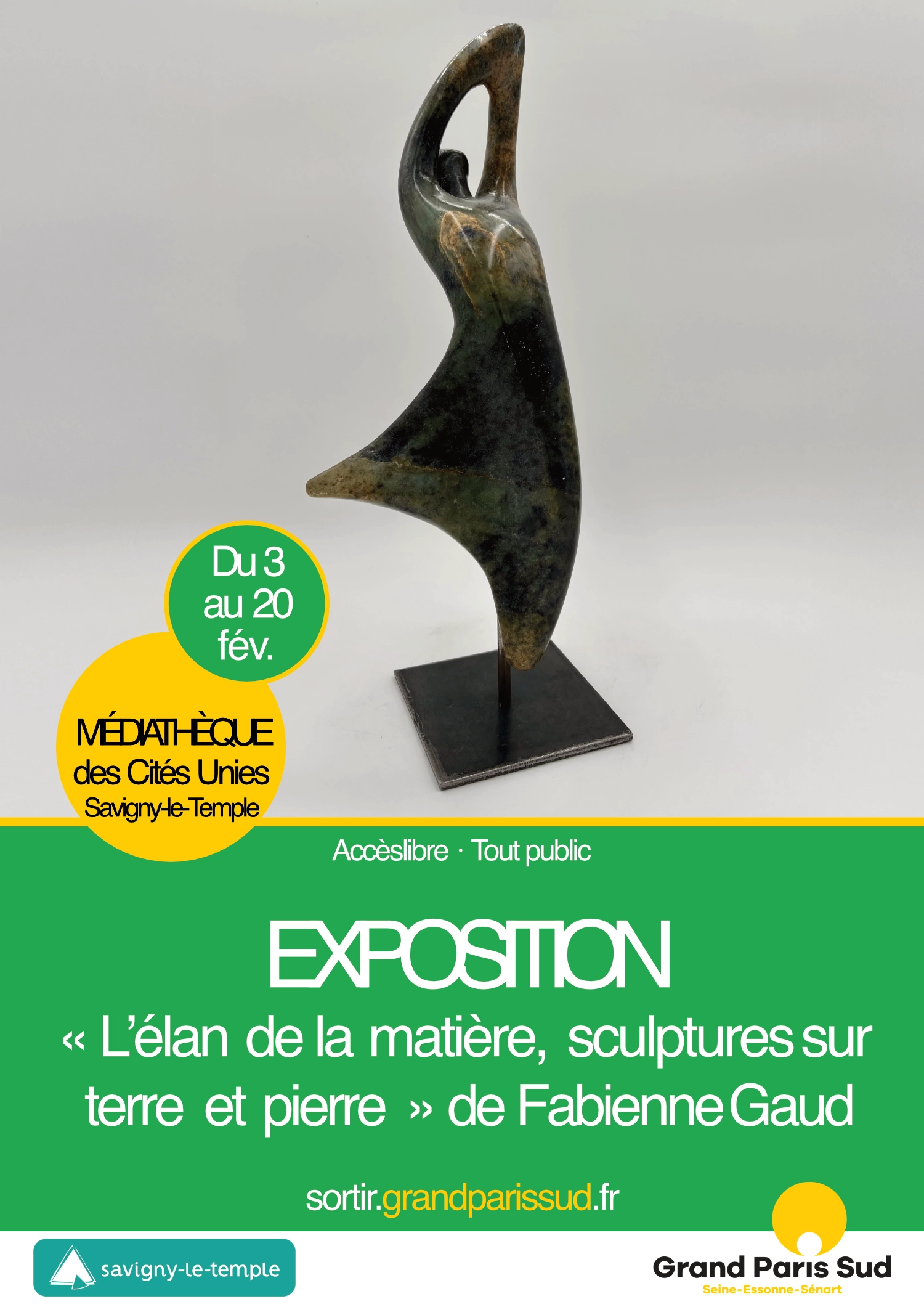 2026 02 affiche expo fabienne gaud mediatheque des cites unies grand paris 91 sculptures 2026 02 affiche expo de sculptures "L'Elan de la matière" par Fabienne Gaud à la médiatheque des cites unies grand paris 91 sculptures